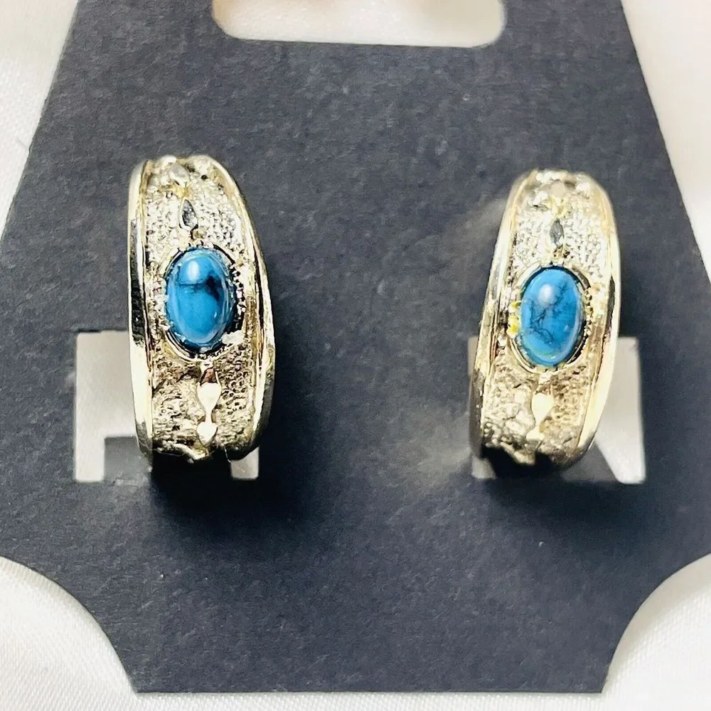 ART Arthur Pepper Hoop Earrings Silver Turquoise Vintage Signed
